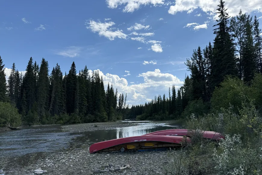 Canoes along quiet Athabasca channel