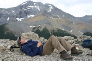 adventure travel in canada, resting during a hike in banff national park