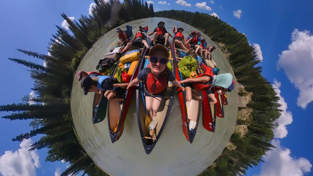 F.Finke Canoe Circle Selfie group of canoes on a multi-day canoe trip in Canada